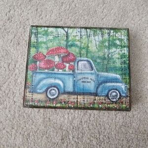 Vintage Style Blue Truck Mushroom Wall Art